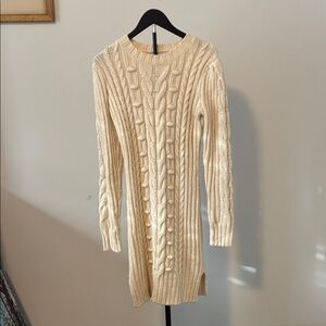 Greylin Beige Cable Knit Long Sleeve Dress